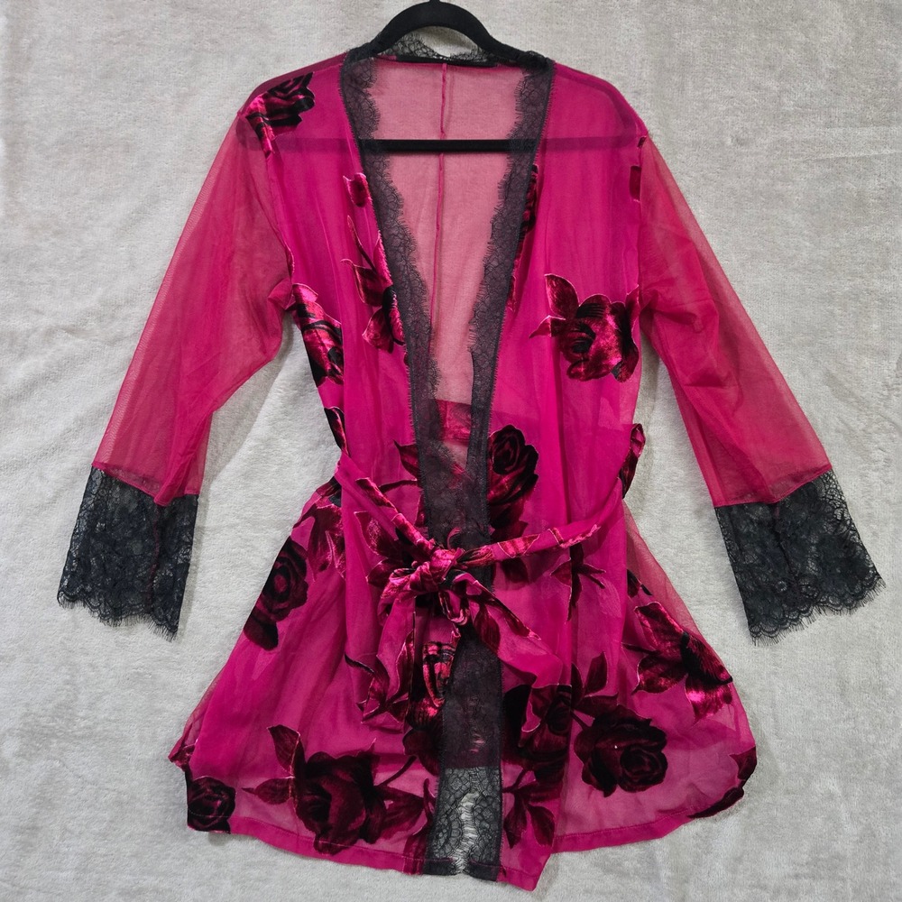 Dreamgirl Velvet Burnout Kimono Robe Large Sheer Mesh Lace Lingerie Whimsigoth
